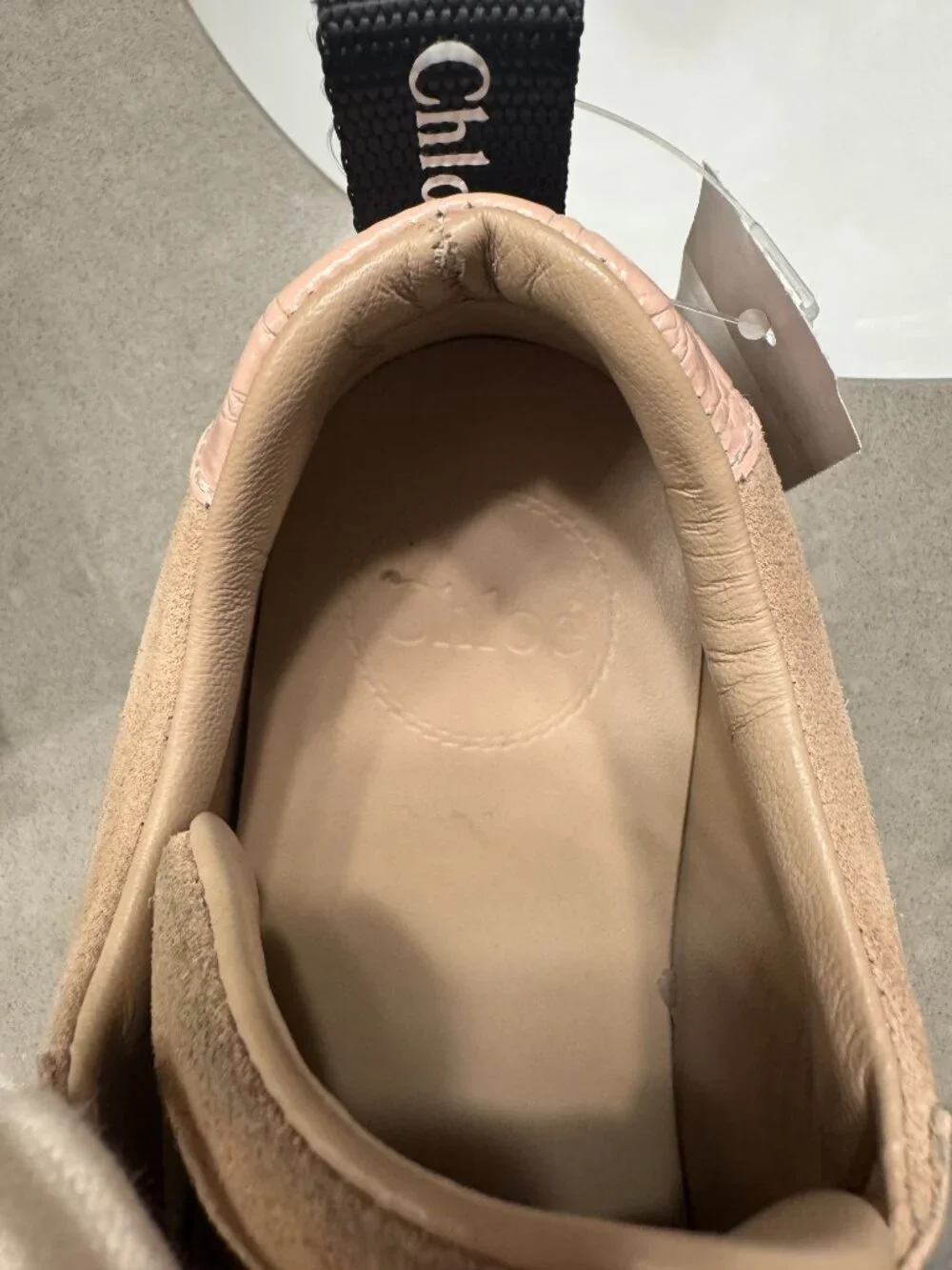 Chloe Lauren Sneakers Suede Leather Accent Scalloped Blush Neutral Sz 36 6